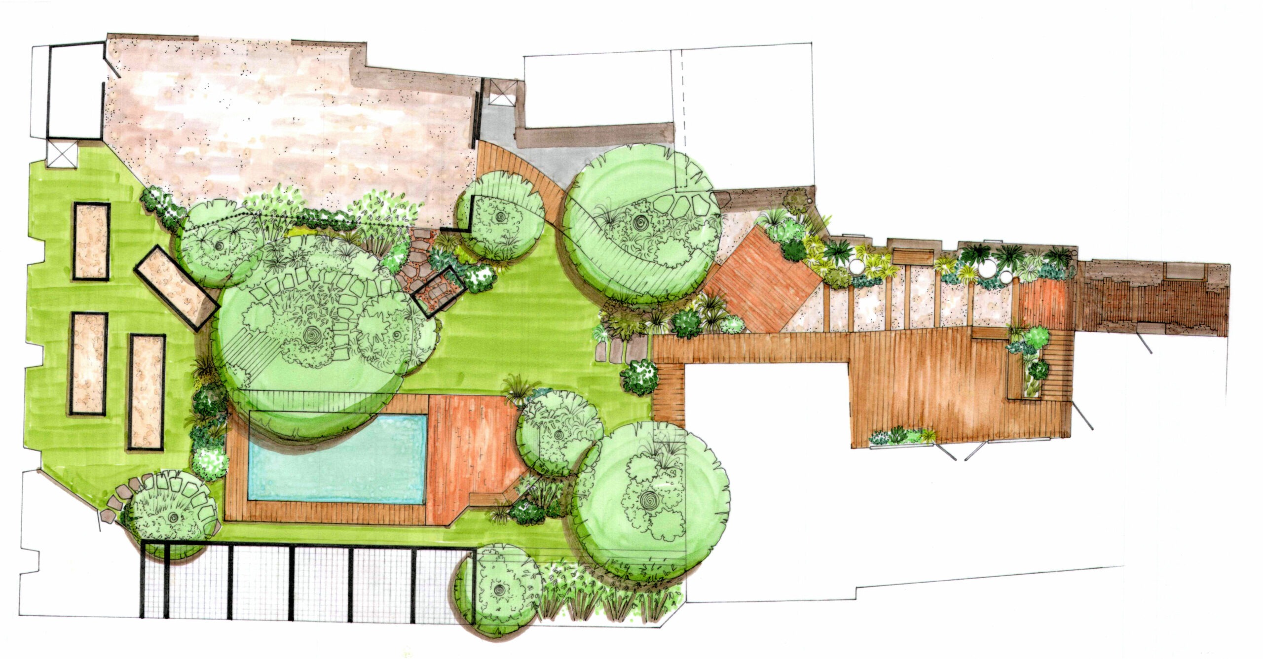 Jardin familial avec matériaux réutilisés
